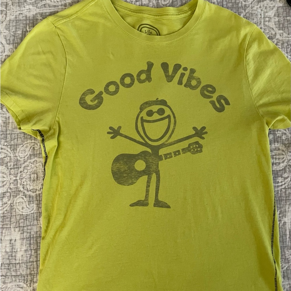 good vibes happy stickman green mens t shirt life is good brand size M like new